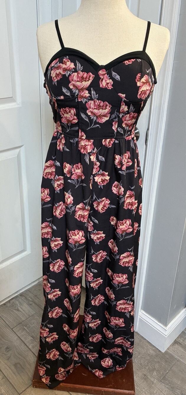 Band Of Gypsies Floral Print Bustier Wide Leg Sleeveless Jumpsuit Size XS